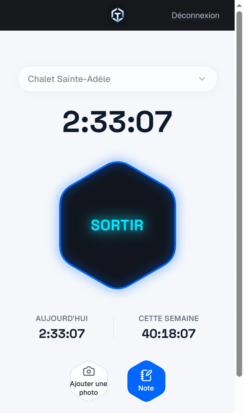 L'écran de punch de TORQ sur un téléphone : chrono en cours et position enregistrée.